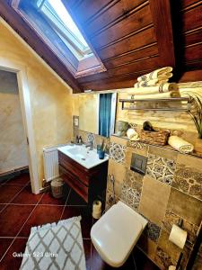 a bathroom with a sink and a toilet at Mera Holiday Inn in Albeştii Pămînteni +26 photos