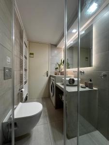 ein Badezimmer mit Toilette, Waschbecken und Dusche in der Unterkunft Arkadins in Zakynthos + 21 Fotos