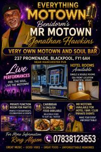 a flyer for a mr morrow restaurant and soul bar at the seaview lodge in Blackpool