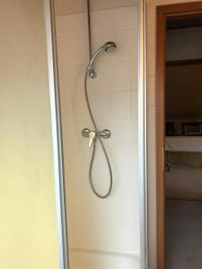a shower with a shower head in a bathroom at Gemütliches Studio am Riepen in Hameln