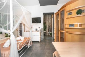 a bedroom with a bed with a mosquito net at Elite Apartment SPA in Catania