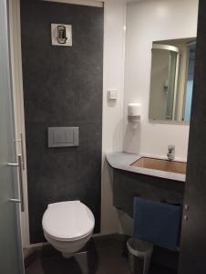 a bathroom with a white toilet and a sink at Kyriad Direct Saintes in Saintes