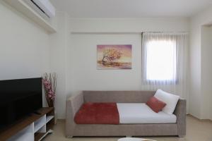 a living room with a couch and a television at Galanthus Apartment 2 in Chania