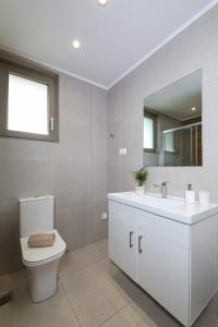 a bathroom with a toilet and a sink and a mirror at Galanthus Apartment 2 in Chania +6 photos