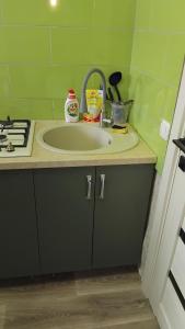 a kitchen counter with a sink and a stove at Котэдж Посуточно in Zhovti Vody +18 photos