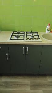 a kitchen counter with a stove and a sink at Котэдж Посуточно in Zhovti Vody