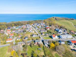 an aerial view of a town with the ocean at Heimathafen in Thiessow