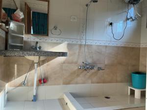a bathroom with a shower and a sink at Bunk Home stay in Srinagar