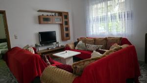 a living room with two couches and a tv at Guest house Sherifi in Berat