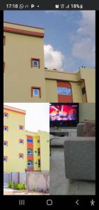 a collage of a building with a tv and a couch at Résidence Hôtel KOUNAF GROUP in Parakou