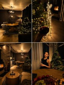 a collage of photos of a room with a christmas tree at Northern lights Ivalo Stay in Ivalo