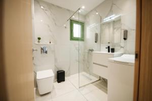 a bathroom with a toilet and a sink and a shower at Karnayo II in Keramoti +31 photos