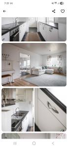 Eine weiße Küche mit Spüle und Arbeitsplatte in der Unterkunft Hok Gård in Hok + 3 Fotos