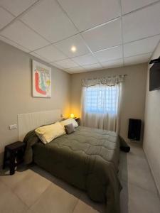a bedroom with a large bed and a window at Apart Los Laureles in Villa Regina
