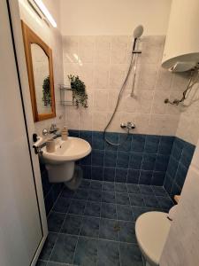 a bathroom with a sink and a toilet and a shower at Solmara in Lozenets