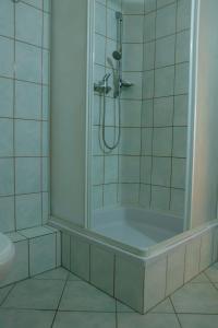 a bathroom with a shower and a bath tub at Noclegi Królów in Królów