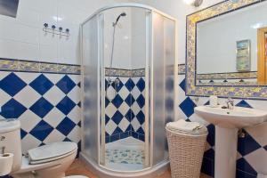 a bathroom with a shower and a toilet and a sink at La Cuadra in Cabornera +103 photos