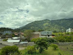 a city with a mountain in the background at DLiam Home in Baños