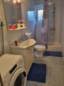 a bathroom with a sink and a washing machine at Apartmani Leovac in Lopar +39 photos