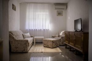 a living room with a couch and a tv at Apartmani Leovac in Lopar
