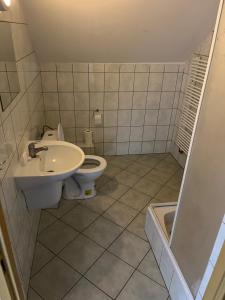 a bathroom with a toilet and a sink at Noclegi Królów in Królów