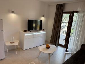 a living room with a tv on top of a dresser at Boka Hub Apartments in Krašići