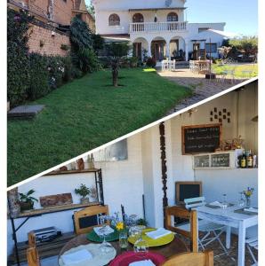 two pictures of a house with a table in the yard at Faly madatour GH in Antsirabe