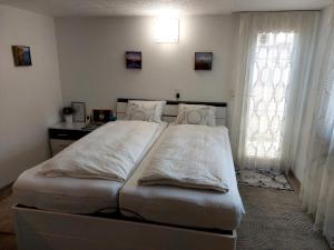 a bedroom with a large bed with a window at Viktoria's B&B in Unterkulm