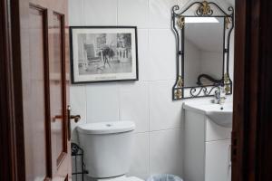 a bathroom with a toilet and a sink and a mirror at Bella Vista in Carlingford +27 photos