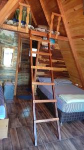 a bunk bed in a cabin with a ladder at Cabañas Gonga - Posada turistica in Ciudad del Este