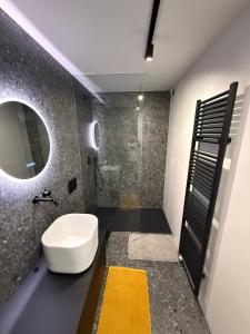a bathroom with a toilet and a sink and a mirror at Vacation Station Kamnik in Kamnik +25 photos