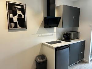 a small kitchen with a sink and a microwave at Le Petit Gaillard in Les Andelys