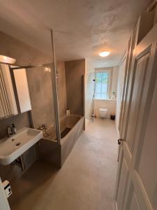 a bathroom with a sink and a tub and a toilet at Villa Epoka in Interlaken +76 photos