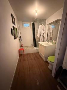 a bathroom with a toilet and a sink and a shower at Disney Harmony Flat in Saint-Thibault-des-Vignes