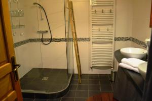 a bathroom with a shower and a sink at Le Marancènes in Laroque-Timbaut +16 photos