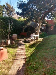 a garden with a path leading to a house at El olivo apart in City Bell