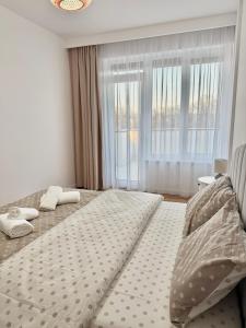 a bedroom with a large bed and a window at Elegance Apartments in Baile Felix