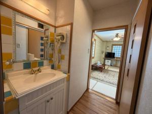 a bathroom with a sink and a large mirror at ビジネスイン拝島 in Akishima +20 photos