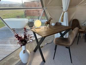 a room with a table and a vase on a table at Go Glamping NZ Ltd in Alexandra