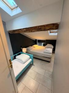 a bedroom with two beds and a skylight at Sci ZLR in Saint-Étienne