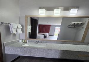 a bathroom with a sink and a large mirror at Western Inn in Forest Park