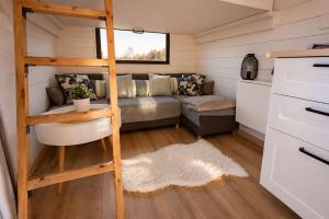 a tiny house with a loft bed and a couch at The Tiny House in Râşnov