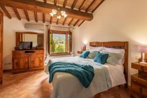 a bedroom with a bed with a television and a window at Casa Vecciano in Cetona