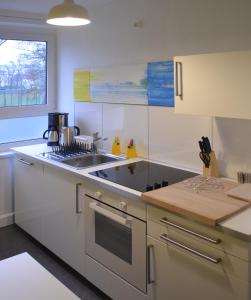 a kitchen with a sink and a counter top at F2 - Am alten Elbarm - Laubegast in Dresden