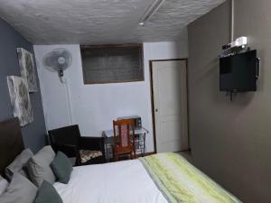 a bedroom with a bed and a tv on the wall at Witteberg in Krugersdorp