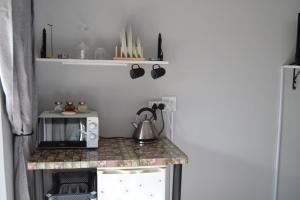 a kitchen with a tea kettle on a counter at Cozy Rustic Cottage in Windsor Park