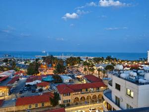 an aerial view of a city with the ocean at Best Seaview in Larnaca - 2 BDR Apt - 2 Min Walk to Beach in Larnaca