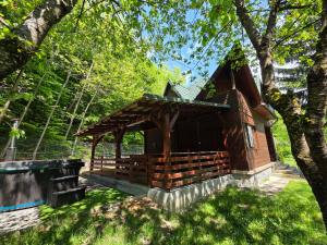 a small wooden building in the middle of a forest at Cabana Anita in Sovata