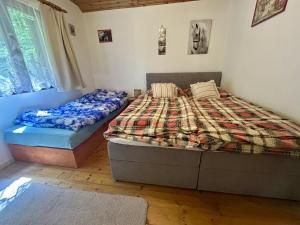 a bedroom with two beds and a window at U čerchovského pramene in Pec