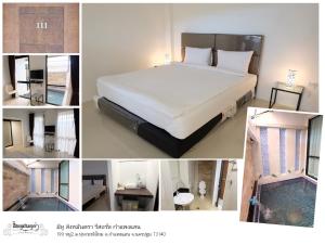 un collage de fotos de un dormitorio con cama en me2 Singhamuntra Resort Kamphaengsaen, en Kamphaeng Saen